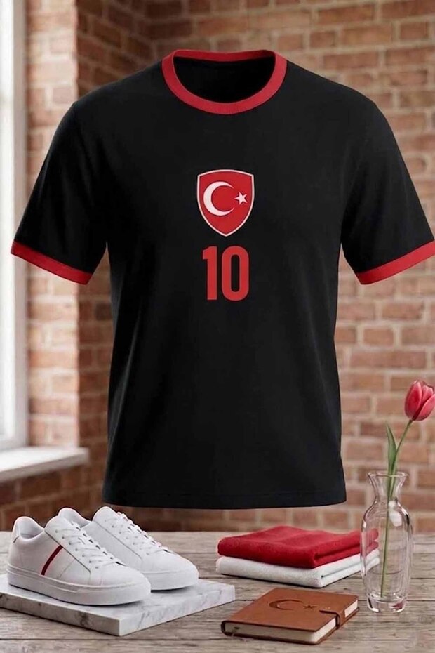 National Team Turkey Printed Red White-Black T-Shirt - Size 10 with Chest Logo and Turkey Written on the Back Sports T-Shirt
