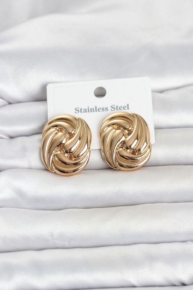 316L Steel Gold Color Motif Pattern Model Women's Earrings