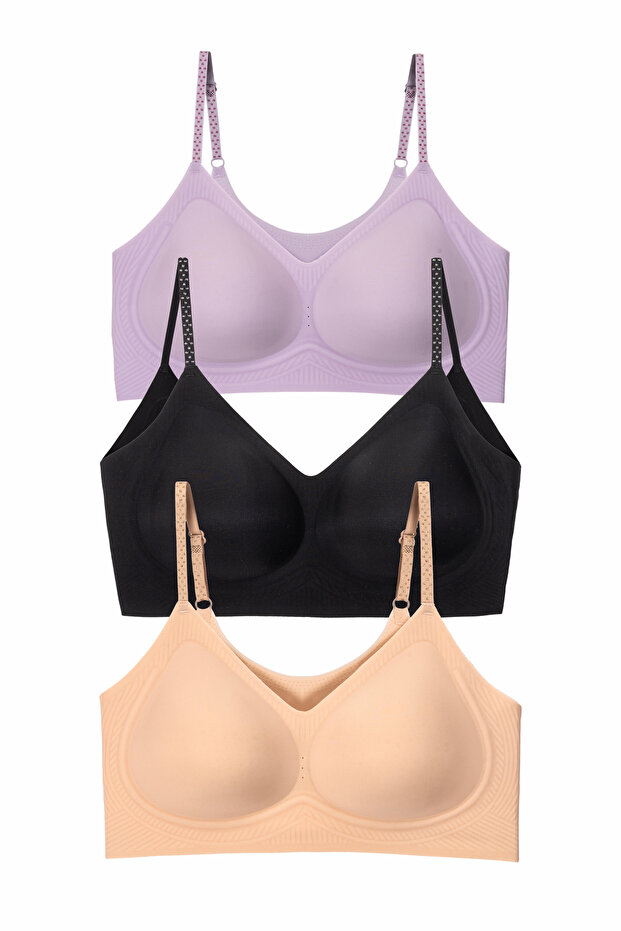 Women's 3-Piece Seamless Bralette Bra Set with Pads, Flexible and Comfortable to Use