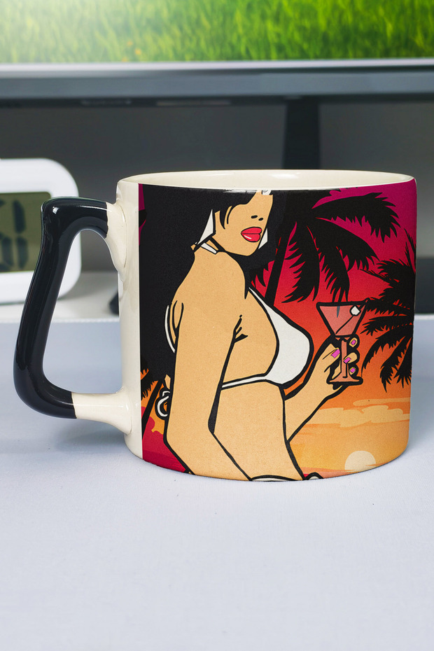 كوب سيراميك فاخر مطبوع عليه GTA Vice City (قطعة واحدة) بمقبض أسود خاص V4D