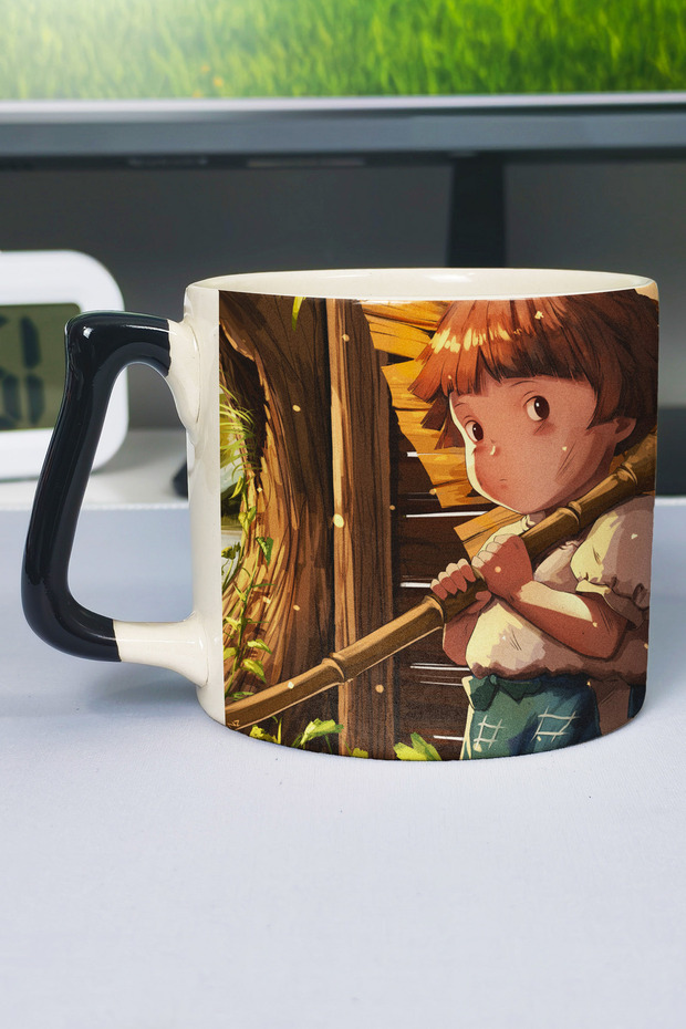 كوب فاخر من السيراميك مطبوع عليه تصميم Grave of the Fireflies Anime (قطعة واحدة) بمقبض أسود مميز V3D