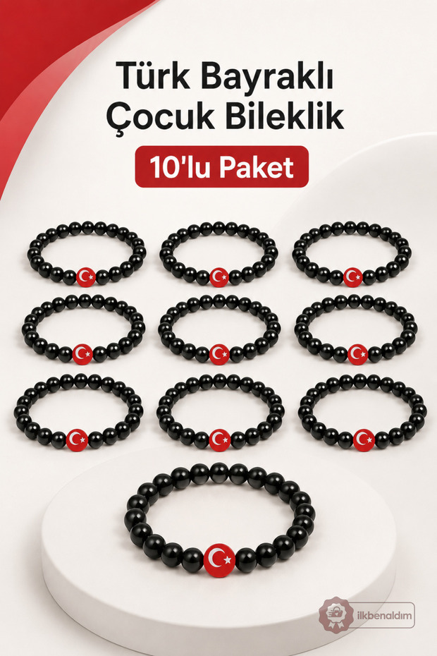 Turkish Flag Children's Beaded Bracelet Black Moon Star Elastic Bracelet
