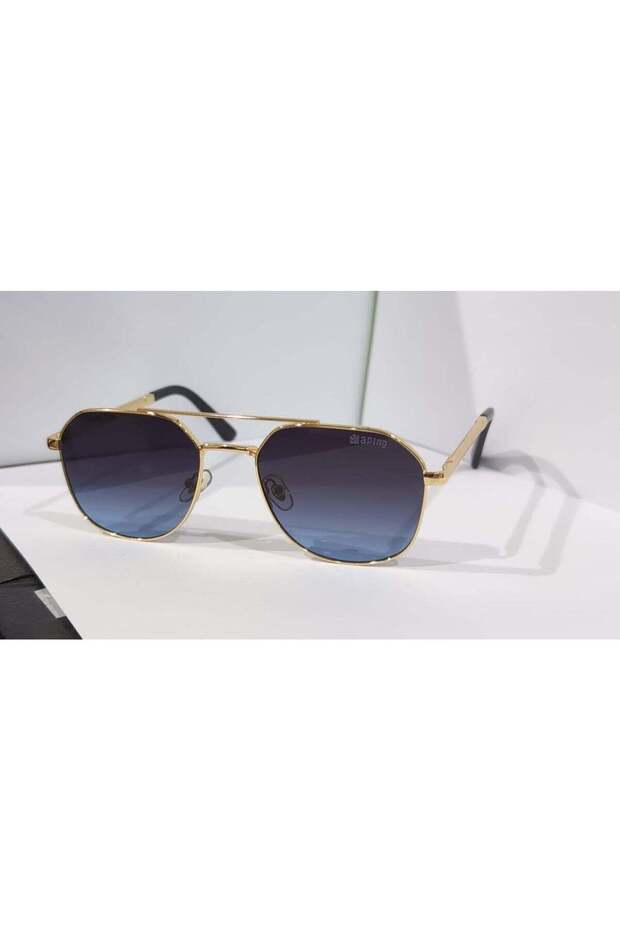 نظارات شمسية مقلدة AP56004 Gold Navigator أو نظارات شمسية سداسية الشكل بعدسات متدرجة زرقاء مقاس 54 ملم