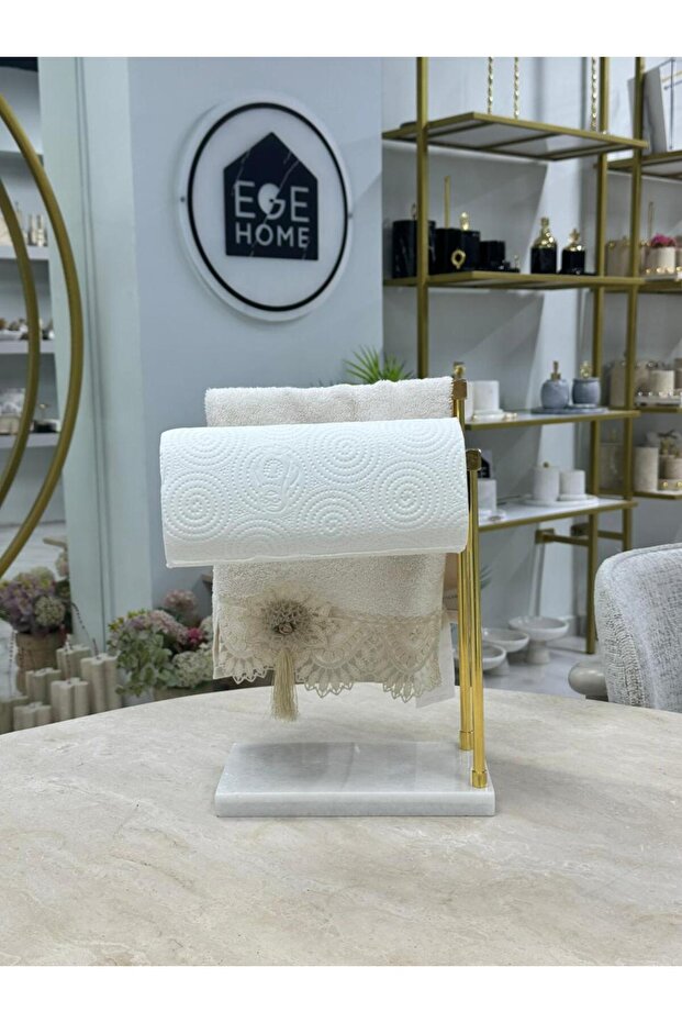 Decorative Natural White Marble Gold Double Towel Rack