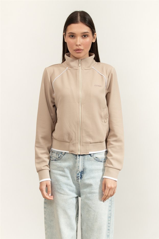 Sarah Women's Active Zipper Sweatshirt Beige