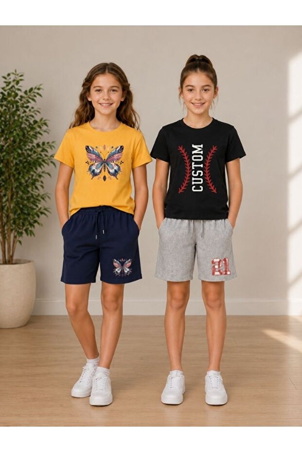 Busekids Girl's Printed Shorts 2-Piece Set |   4 Piece Casual Combination Set