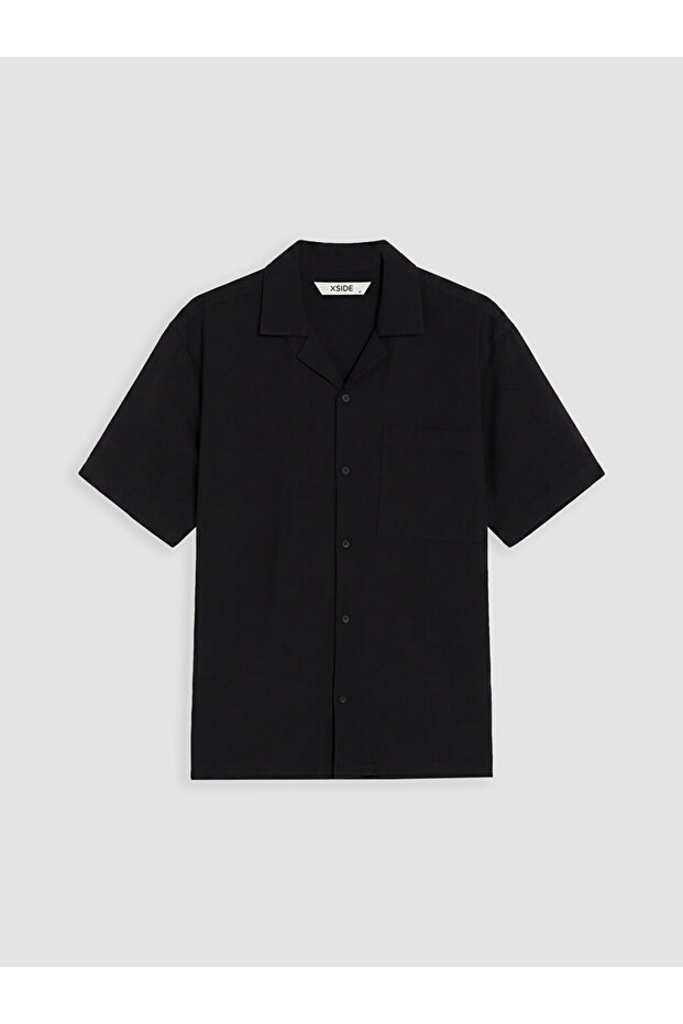 Black Relax Fit Linen Look Men's Shirt