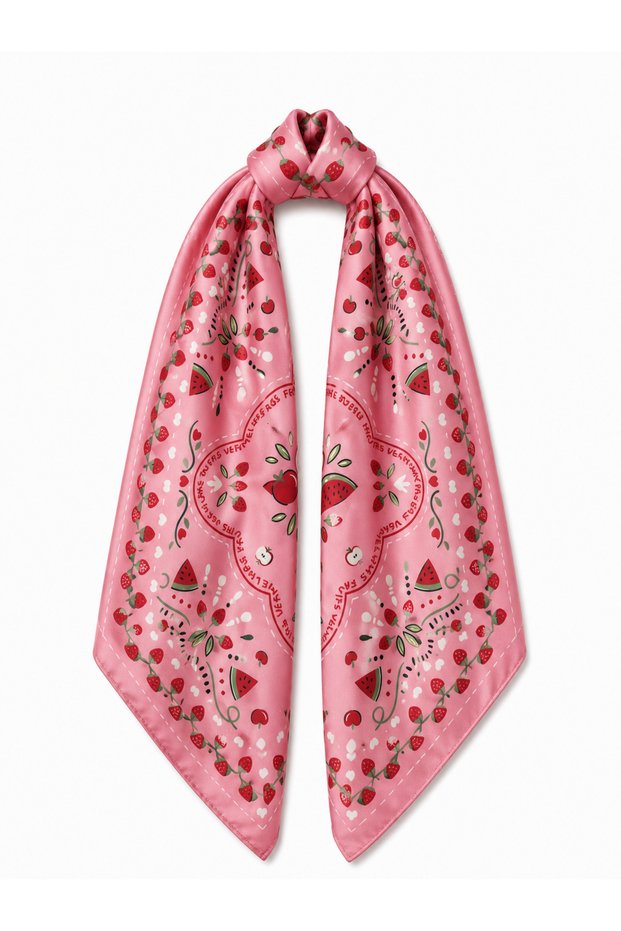 Women's Pink Summer Patterned Satin Scarf Silky Soft Bandana Hair Neck Bag Accessory
