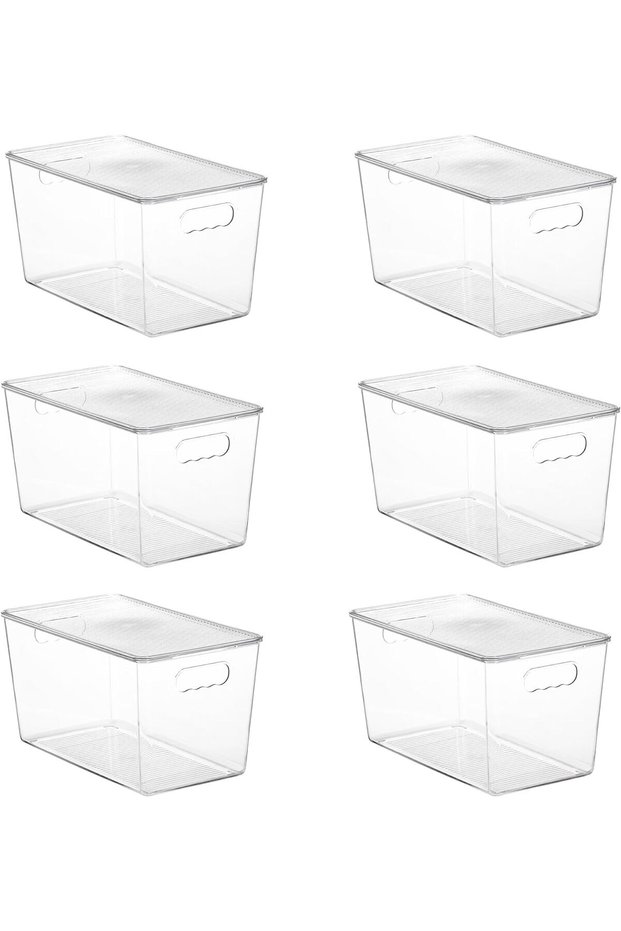 6 PCS Clear Stackable Fridge Organizers with Lids and Handles,Plastic Storage Bins for Kitchen,Pantry,and Cabinet