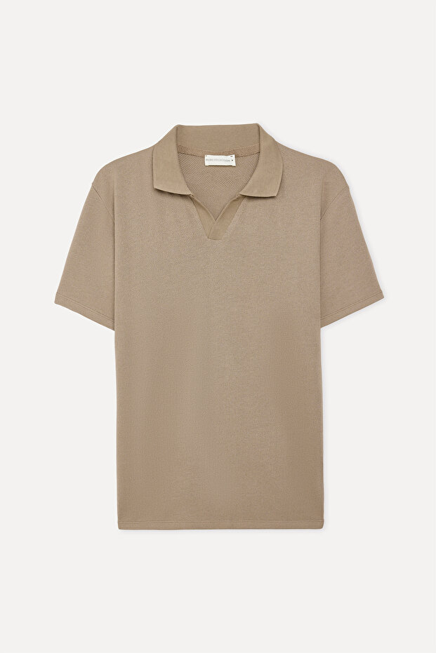 Men's Beige Color Polo Collar T-Shirt