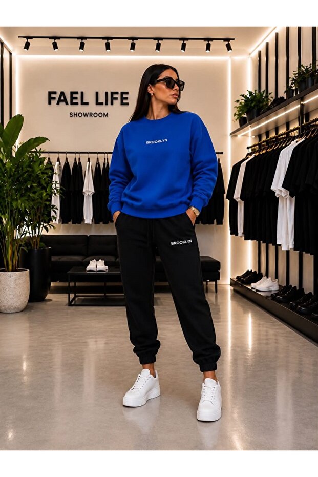 Unisex Wide Cut Zero Neck and Sweatpants Broklyn Printed Set