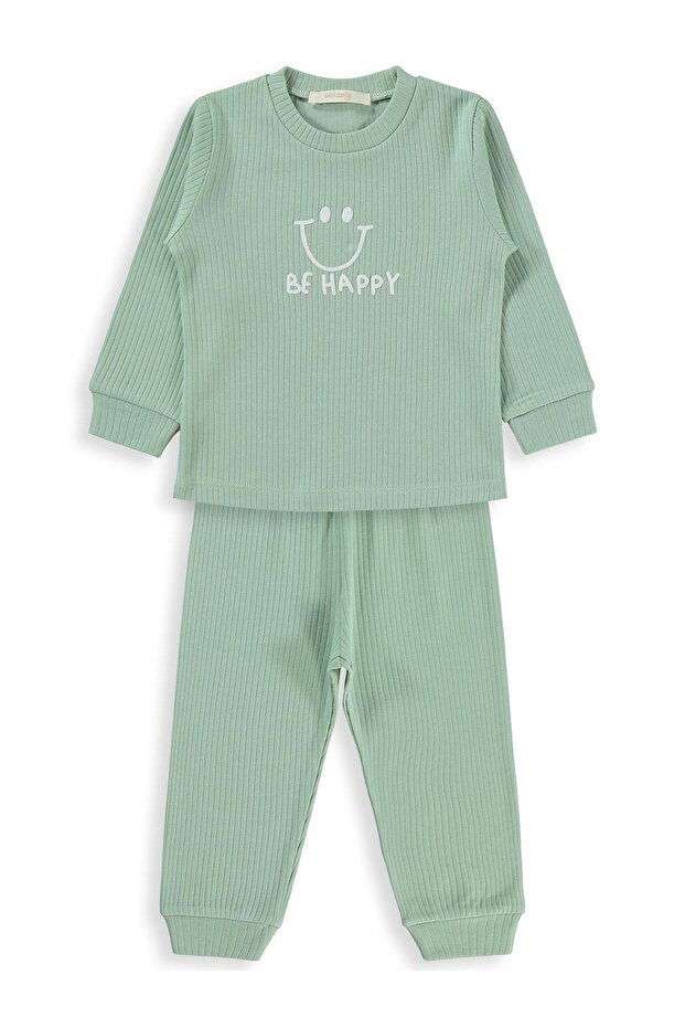Smiling Face Printed Pajama Set for Ages 1-7 - Green