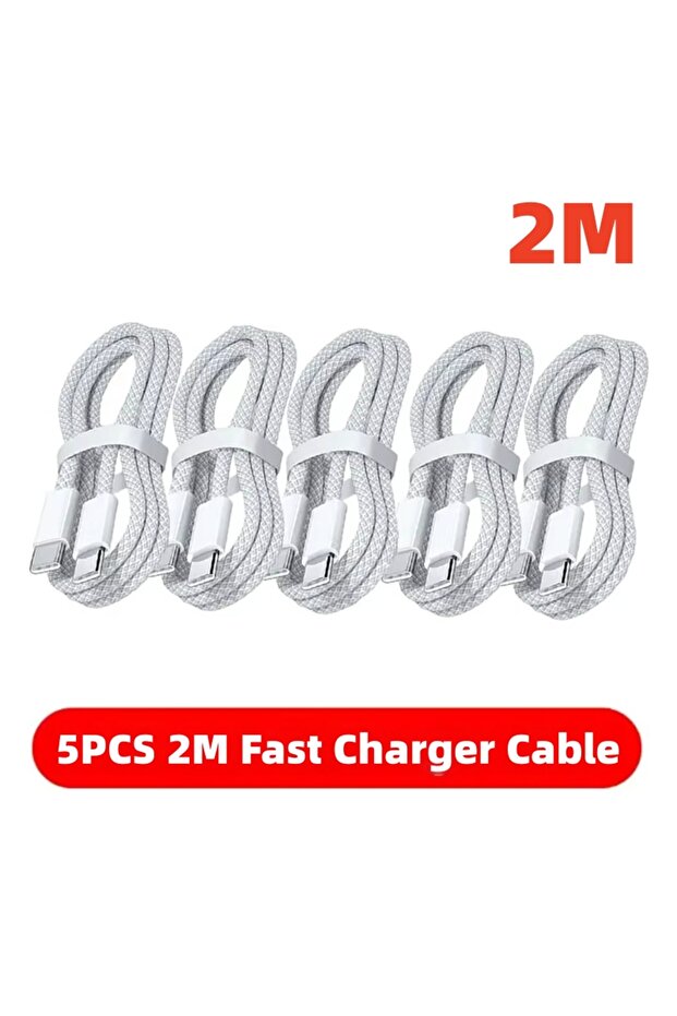 كابل USB C إلى USB C بطول 1 متر (5 قطع) و2 متر (5 قطع) بقوة 100 واط للشحن السريع، يدعم الشحن السريع لأجهزة آي بي