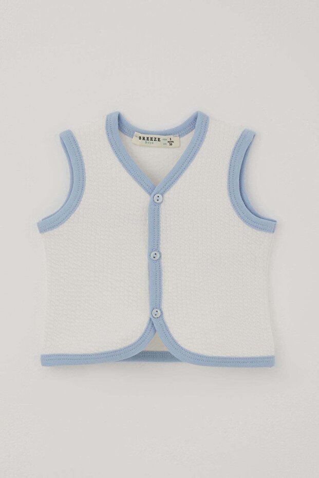 Baby Boy Vest with Textured Button Detail, 0-9 Months, Ecru
