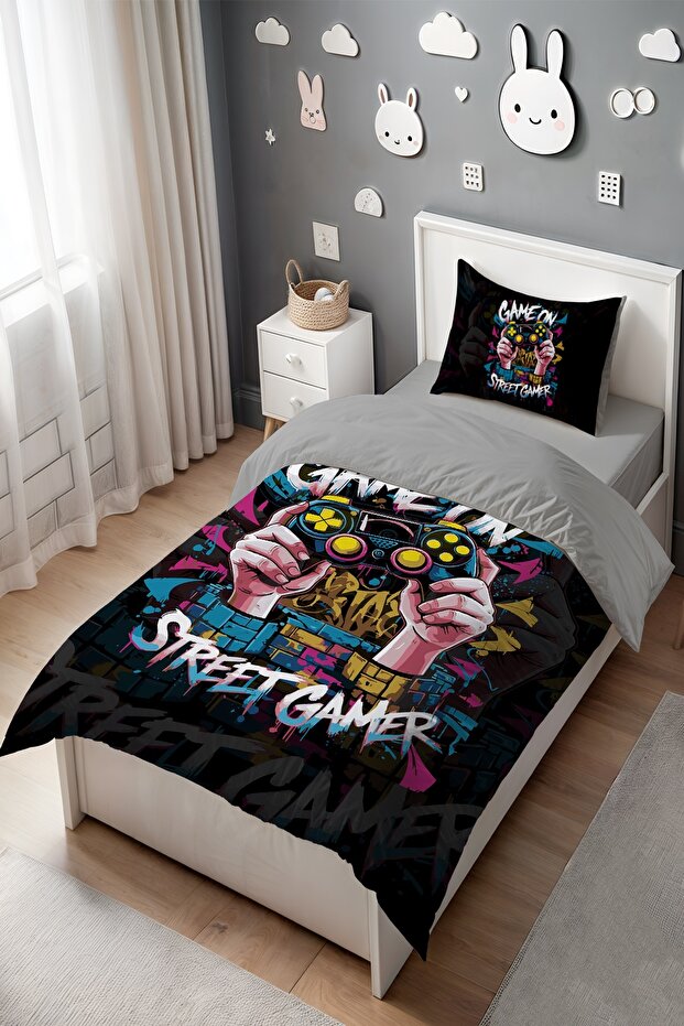 Game Handle Patterned Single Baby Kids Bedding Set