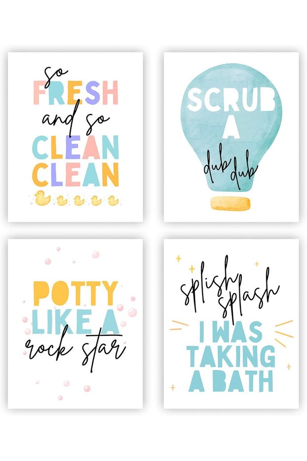 Alayra Children's Bathroom Themed Rules Wall Art, Kids Bathroom , Funny Bathroom Canvas Art Prints