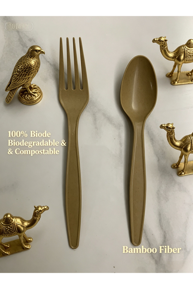 Cutlery Gift Premium Eco-Friendly Luxury Biodegradable Bamboo Party Tableware Set 150 Count 7 Inch Disposable Forks and Spoons for Wedding, Birthday, Picnic & All Event Celebrations, Gift