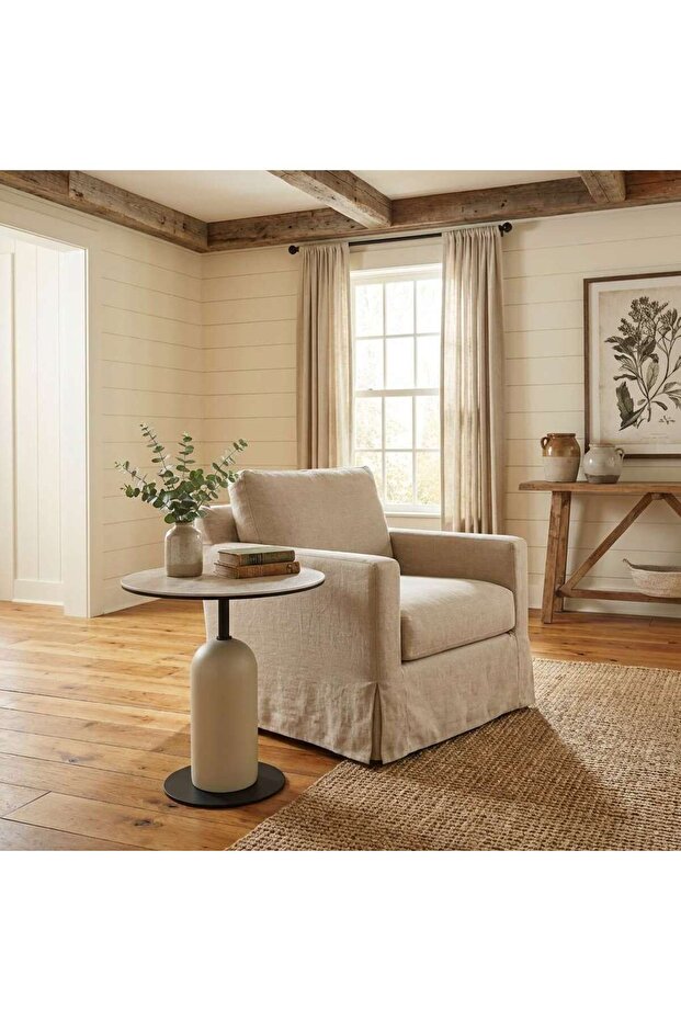 Beniva End Table Tempered Glass Small - Beige