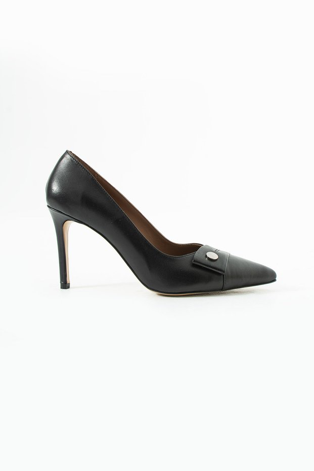 Melora Women's Stiletto Buckle Detailed Genuine Leather Heeled Shoes Black