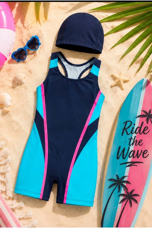 - Swimmer Swimsuit & Cap Set with Back Detail