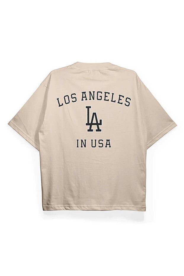 تي شيرت T2026 LA لوس أنجلوس كبير الحجم مطبوع عليه عبارة Los Angeles