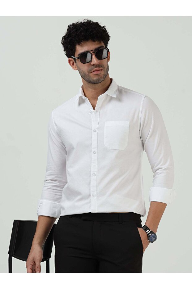 Classic White Solid Oxford Shirt for Men