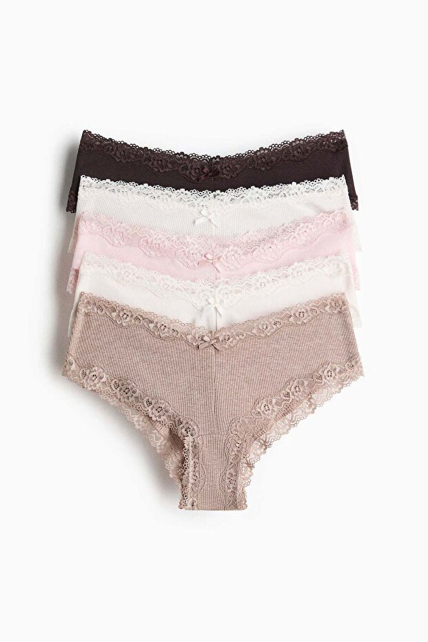 5-pack cotton and lace hipster briefs