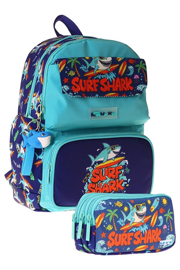 Kids Surf Green - Navy Blue Boys' Elementary School Backpack and Pencil Bag Set - Setkk-L5354C