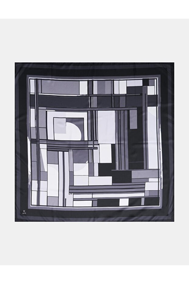Geometric Pattern Scarf Black-Anthracite - 1