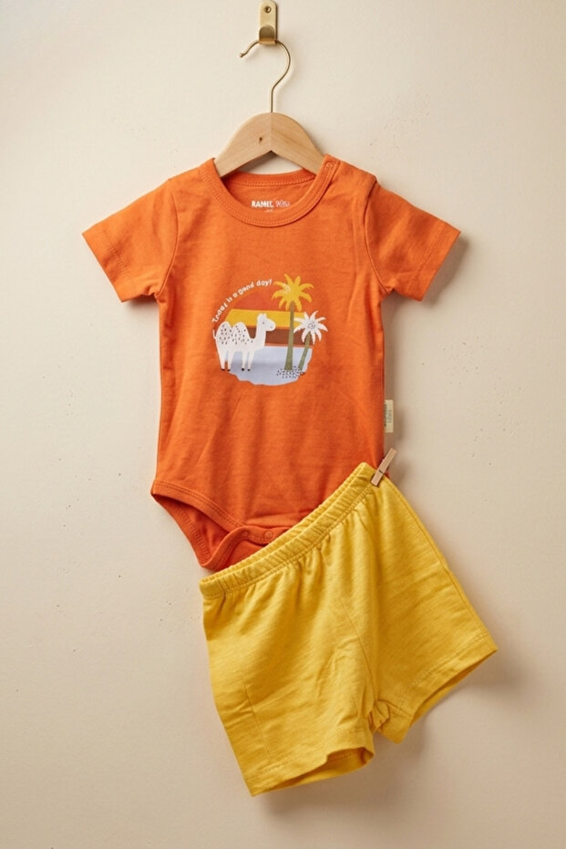 Palm Tree Printed Shorts Baby Bodysuit Set Summer