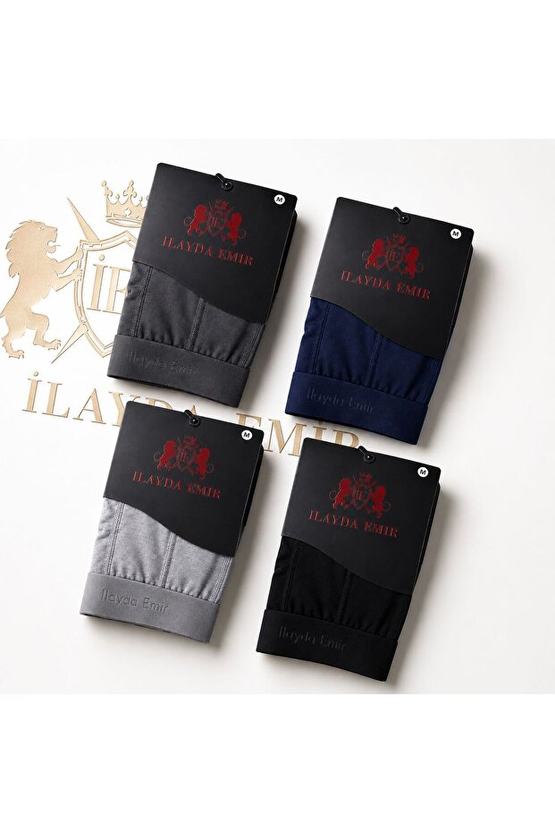 4-Piece Men's Boxer Briefs Cotton Lycra Flexible Waist Elastic Smoked Boxer Underpants