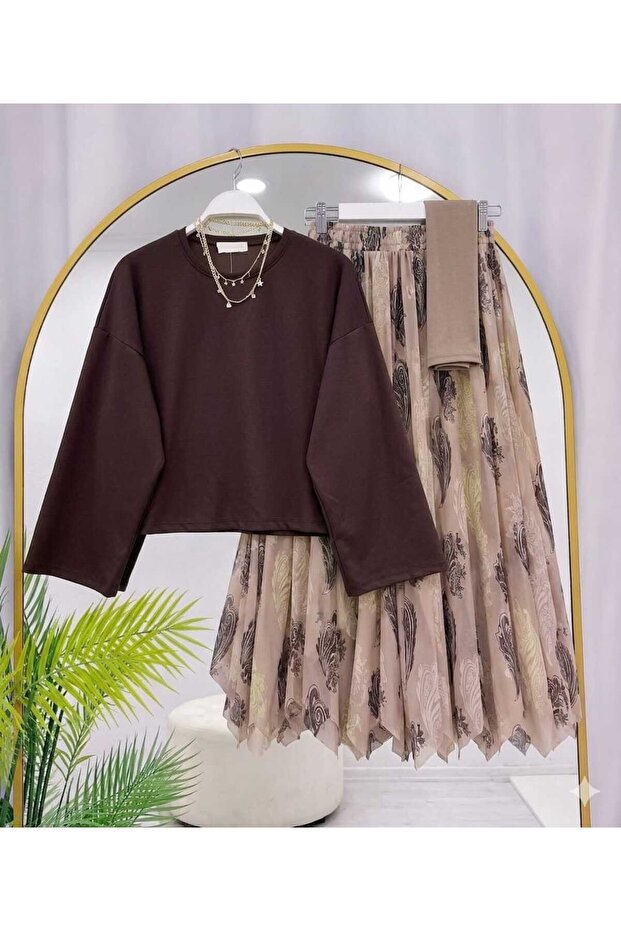 Women's Skirt Asymmetrical Cut Detailed Blouse Set