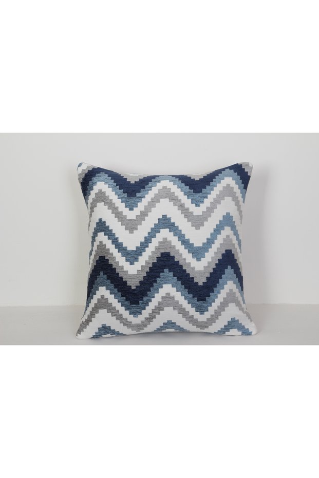 Blue Zigzag Patterned Decorative Throw Pillow Cover Modern Geometric Design