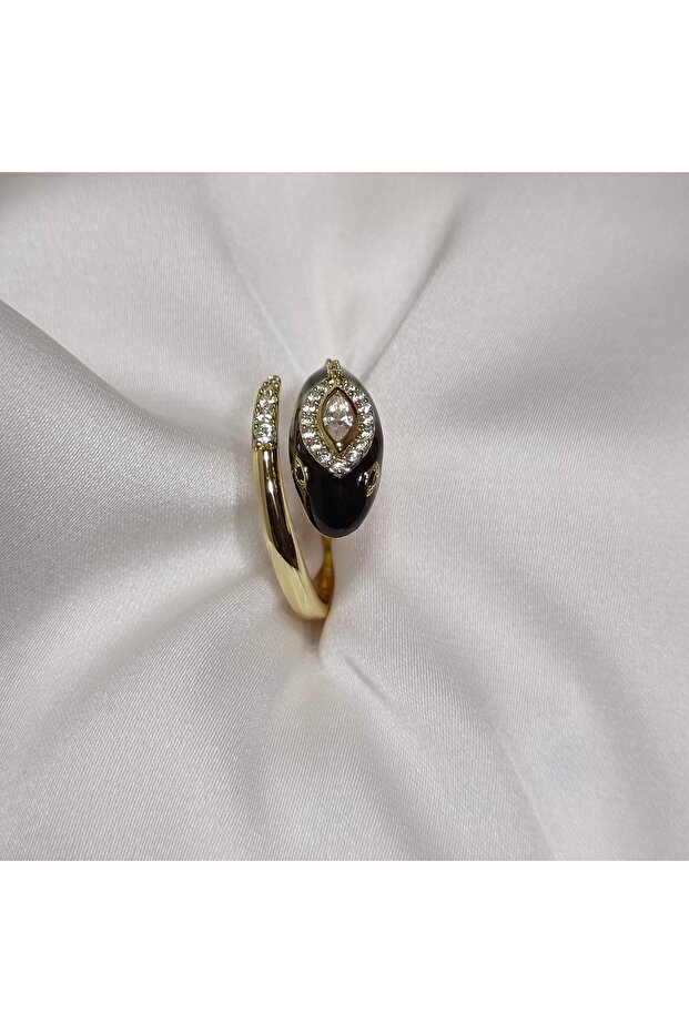 Xuping Quality Stainless Steel Anti-Allergic Snake Figured Zircon Stone Black Enamel Ring