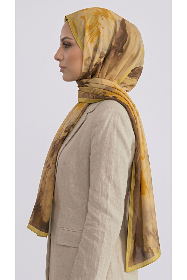 Yanki Patterned Viscose Shawl - Yellow - 4