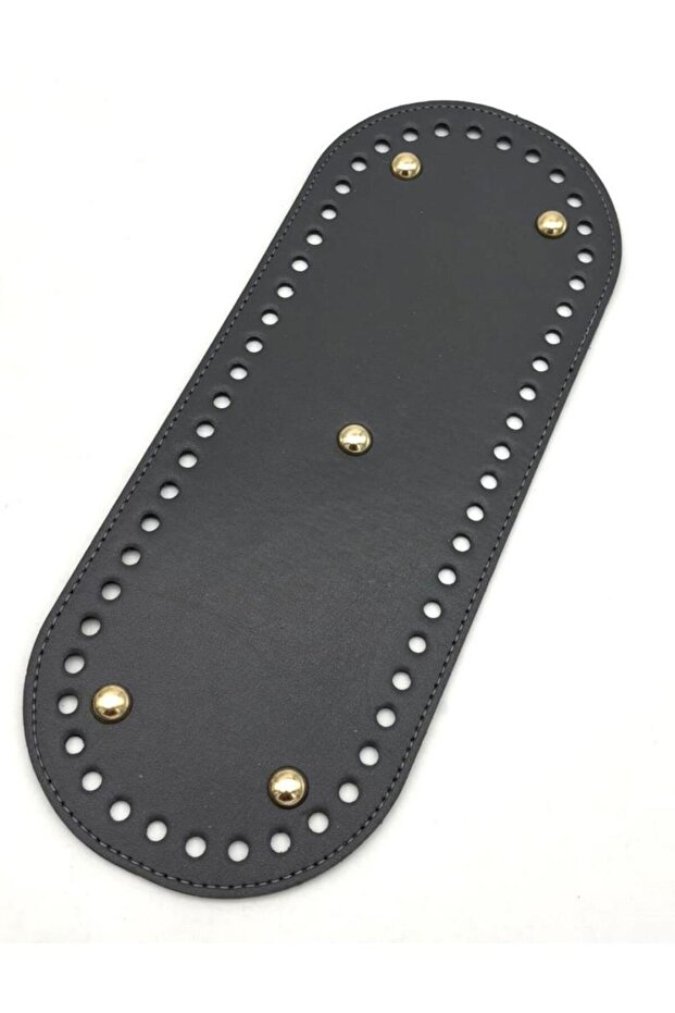 Artificial Leather 30X12 cm Oval Bag Base Dark Gray Color with Light Gold Accessories