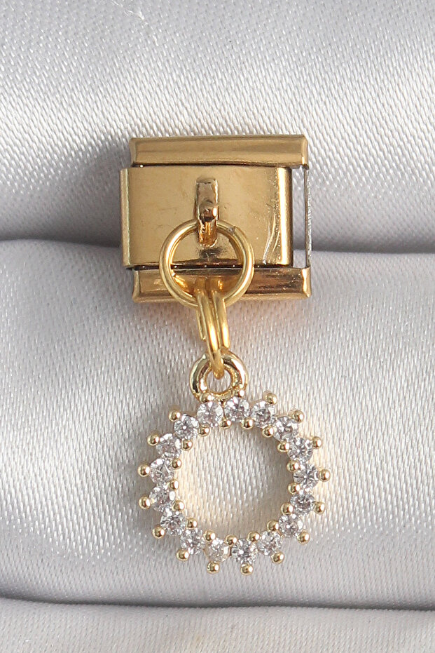316L Steel Gold Color Zircon Stone Sallantı Sun Model Nomination Charm Premium Stain Resistant Elegant