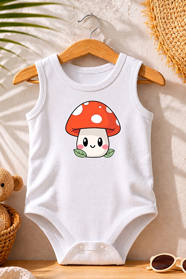 Smiling Mushroom Printed Bodysuit 100% Cotton Baby Bodysuit