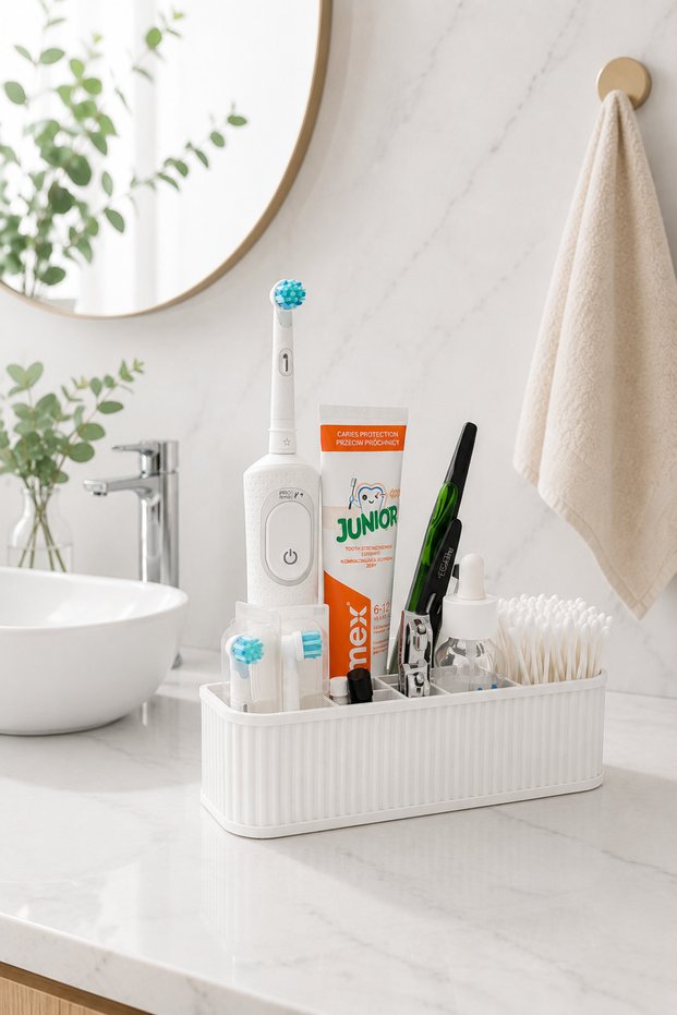 Multi-Compartment Bathroom Organizer-Toothbrush Holder Makeup and Personal Care Organizer- Stand with 9 Color Options