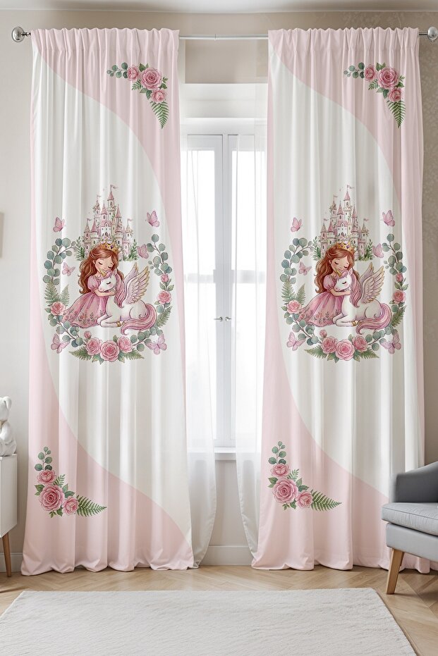 Magical Friendship Patterned Children's Baby Room Background Curtain (Single Panel Pricing)