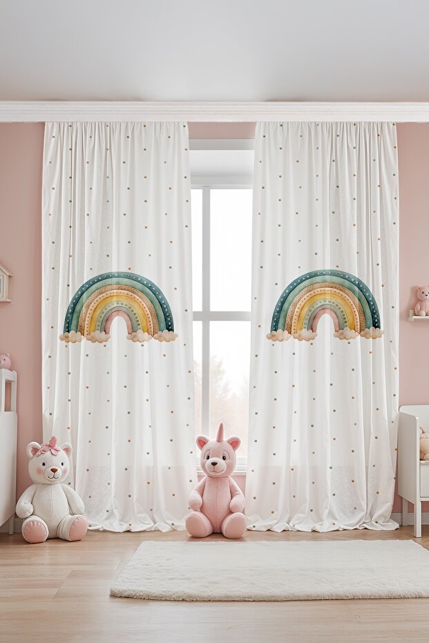 Dotted Rainbow Patterned Children's Baby Room Background Curtain (Single Wing Pricing)