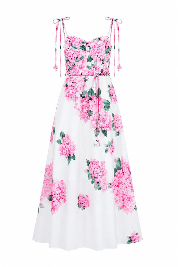 Digital Floral Print Pink Strap Dress