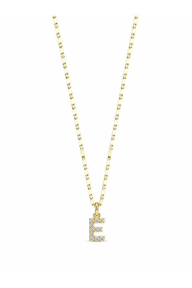 Clara Zircon Stone Letter E Gold Women's Necklace