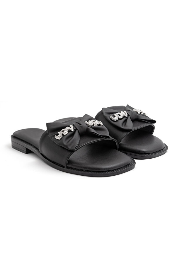 Bln 138 Flat Sole Slippers with Bow and Stone Detail
