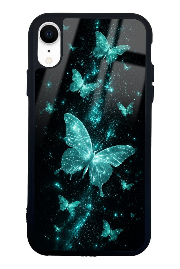 iPhone Xr Turquoise Galaxy Butterfly Design Glossy Phone Case