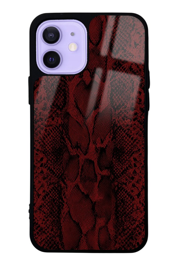 iPhone 12 Red Leather Design Glossy Phone Case