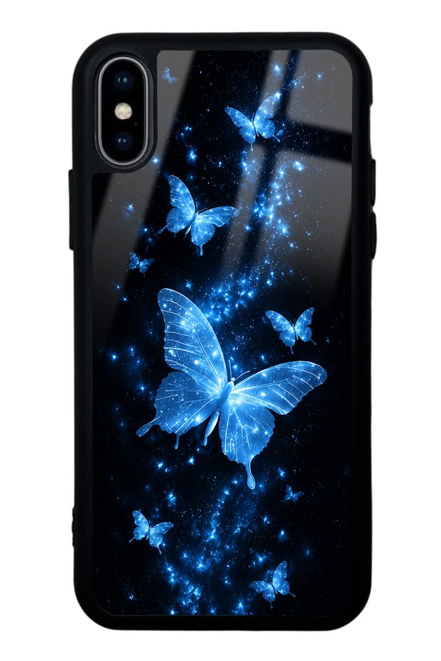 iPhone XS Max Blue Galaxy Butterfly Design Glossy Phone Case