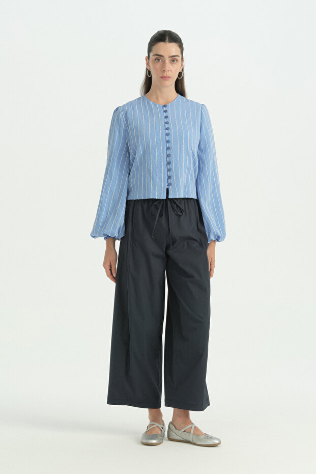 Cotton Baggy Trousers - Navy Blue