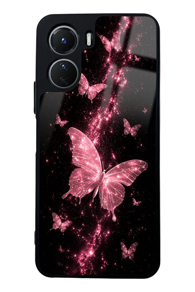 Vivo Y16 Pink Galaxy Butterfly Design Glossy Phone Case