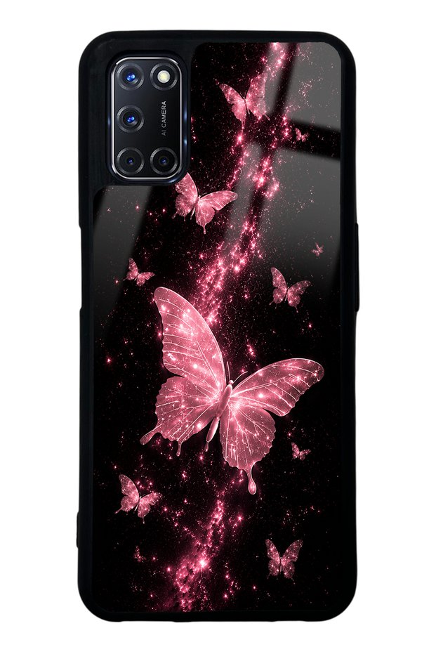 Oppo A52 Pink Galaxy Butterfly Design Glossy Phone Case